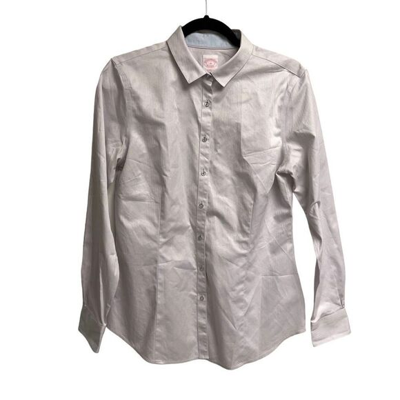 BROOKS BROTHERS Grey Cotton Button Front Long Sleeve Shirt Blouse 10 - Picture 2 of 10